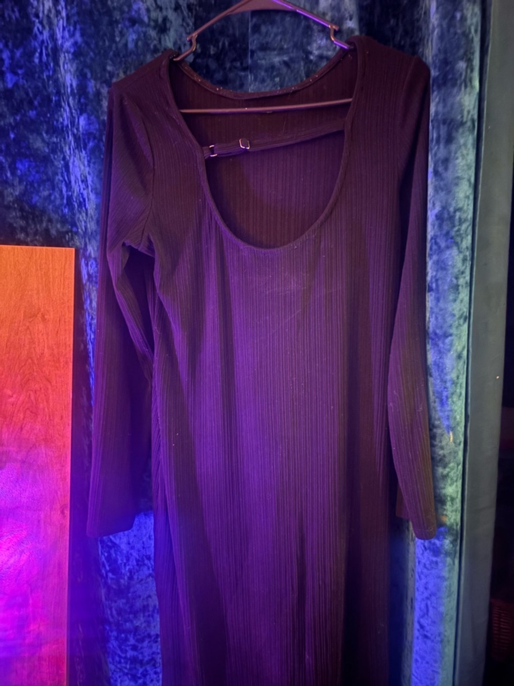 Womens Long Sleeve Ribbed Maxi Dress - Black - Picture 3 of 3